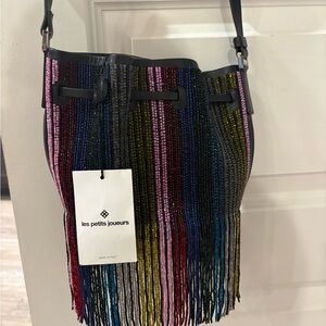 Les Petits Joueurs Multicolor Fringe Bucket Shoulder Bag